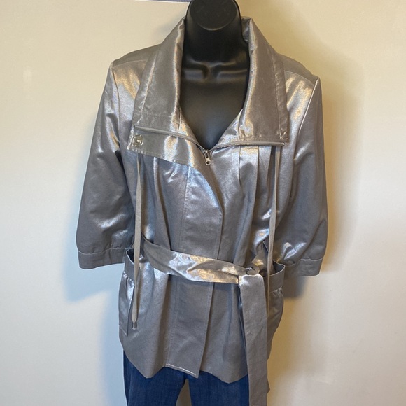 PRE-OWNED WOMEN’S VINTAGE RETRO CACHE METALLIC BELTED TRENCH JACKET - Picture 2 of 16